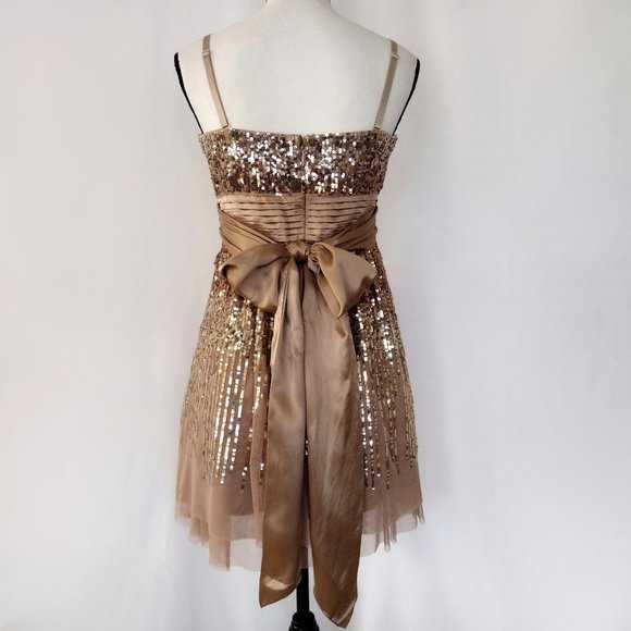 BCBGMaxAzria Convertible Strap Silk and Tulle Sequined Party Dress - Picture 6 of 11